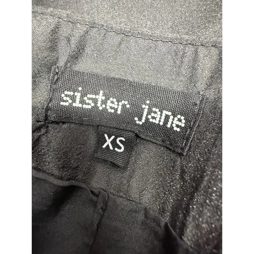 Sister Jane Black Ruffle Midi Skirt Beaded Trim Tiered XS Romantic